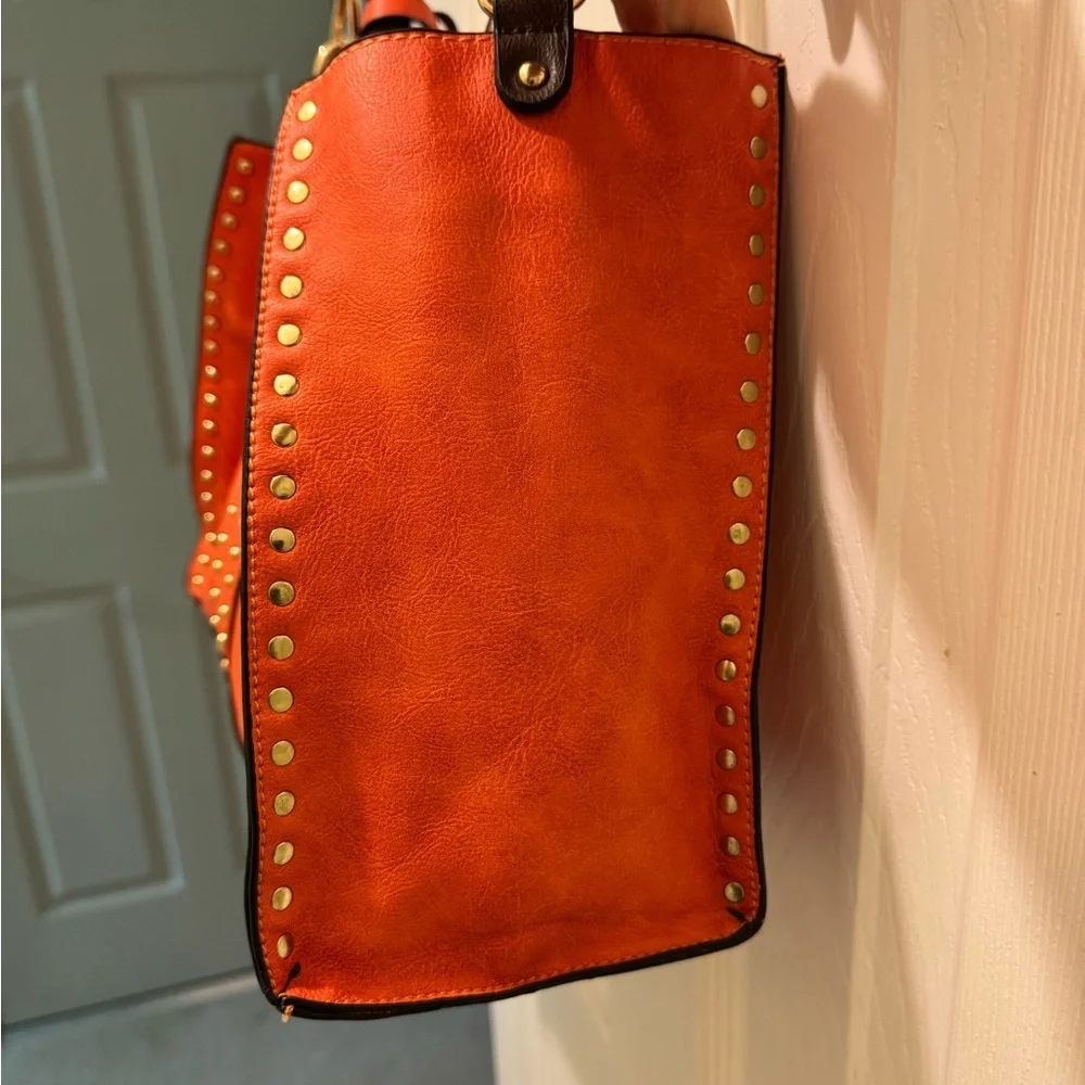Alyssa Orange and Brown Leather‎ Shoulder Bag with Gold Clasp